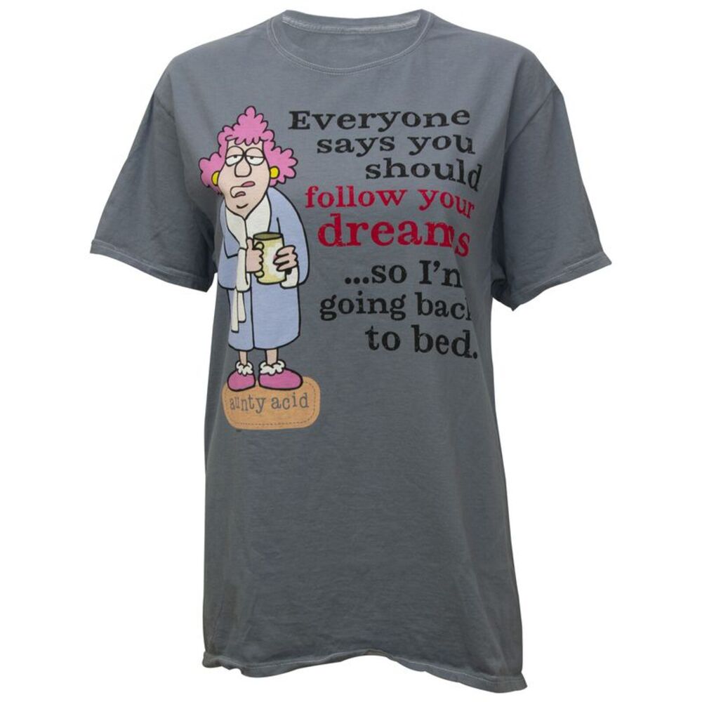 Aunty Acid "Follow Your Dreams" Women's Graphic Novelty T-Shirt in Grey, Medium